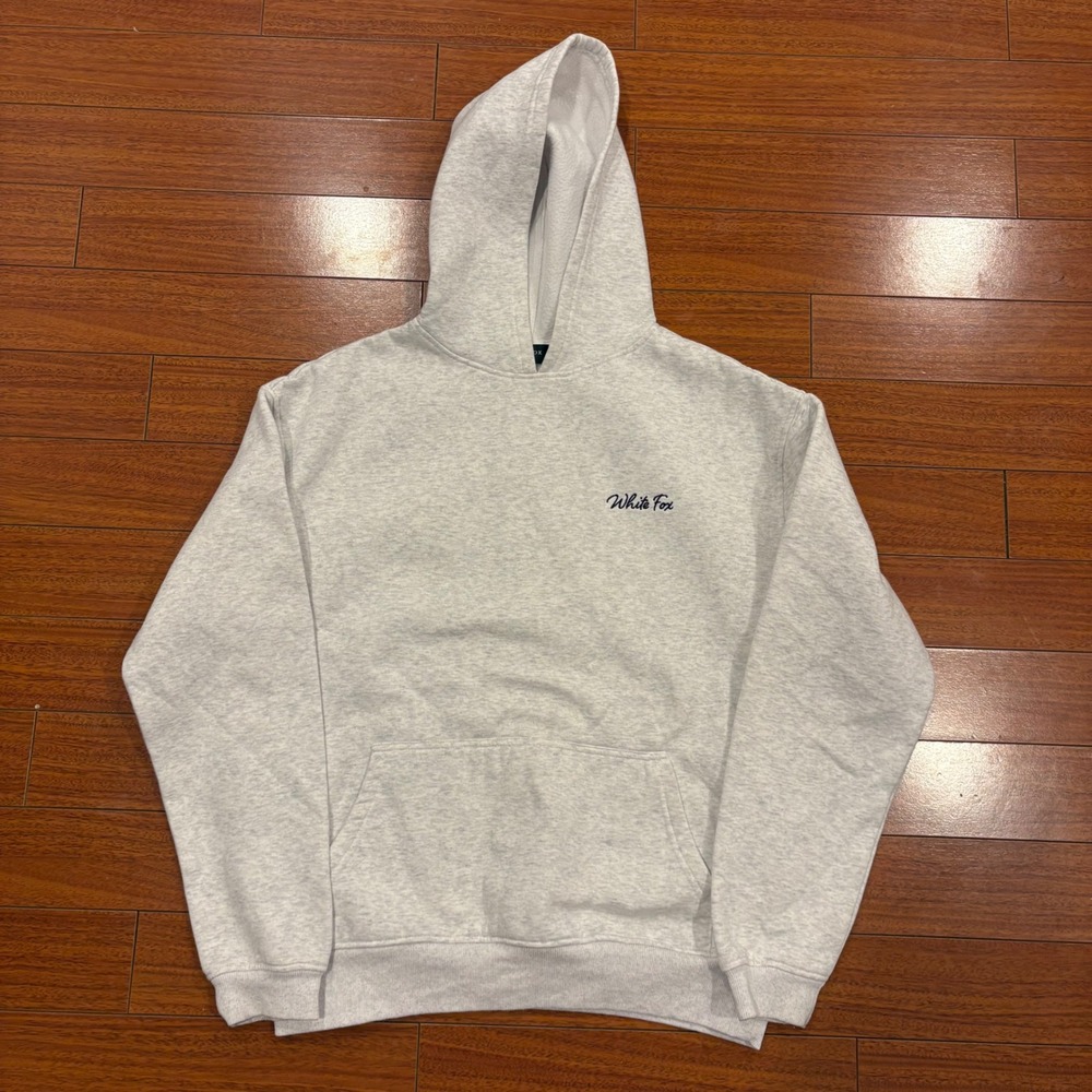 White Fox Boutique Grey Marl Script Logo Pullover Hoodie Size S/M